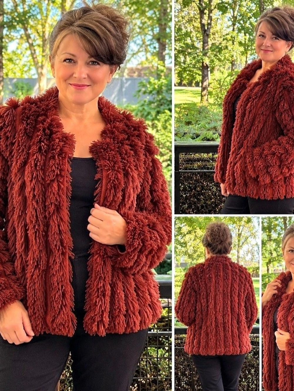 Roaman’s Women’s Faux Fur Shaggy Jacket Burgundy Size 18/20 L